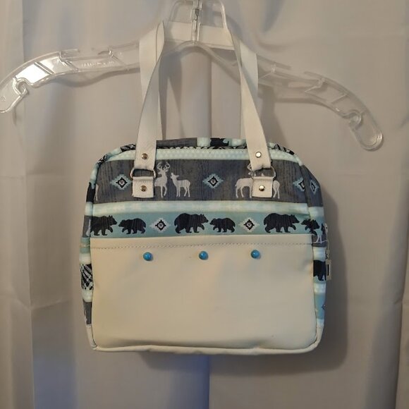 New Western Cowgirl Saddle Double handle Satchel Purse Shoulder Bag Cream Blue - Picture 9 of 9